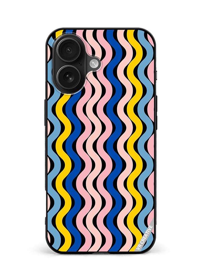 VR CREATIVE Protective Case Cover For Apple iPhone 16 Retro Vintage Waves Groove Design Multicolour