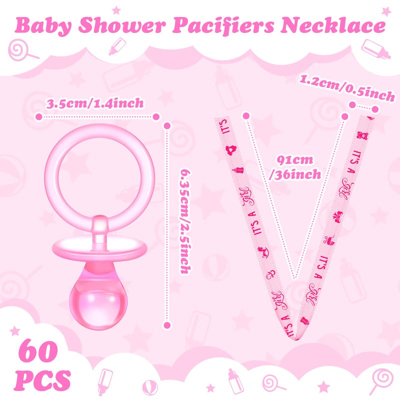 Coume 60 Pieces Baby Shower Pacifiers Necklace Acrylic Pacifiers Necklace Charm Party Favors for Girls Boys Baby Shower Party Decorations Table Scatter(Girl Style,Pink) - Image 3