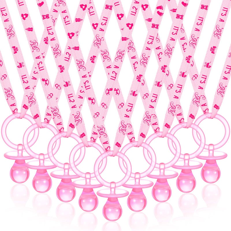 Coume 60 Pieces Baby Shower Pacifiers Necklace Acrylic Pacifiers Necklace Charm Party Favors for Girls Boys Baby Shower Party Decorations Table Scatter(Girl Style,Pink) - Image 1
