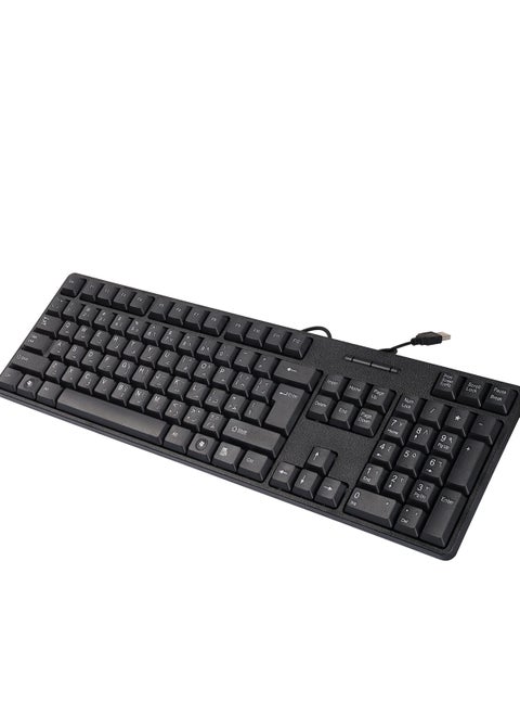 USB Wired Keyboard with Full Range of 107 Keys,USB Plug and Play,Arabic&English Layout Black For PC/Laptop