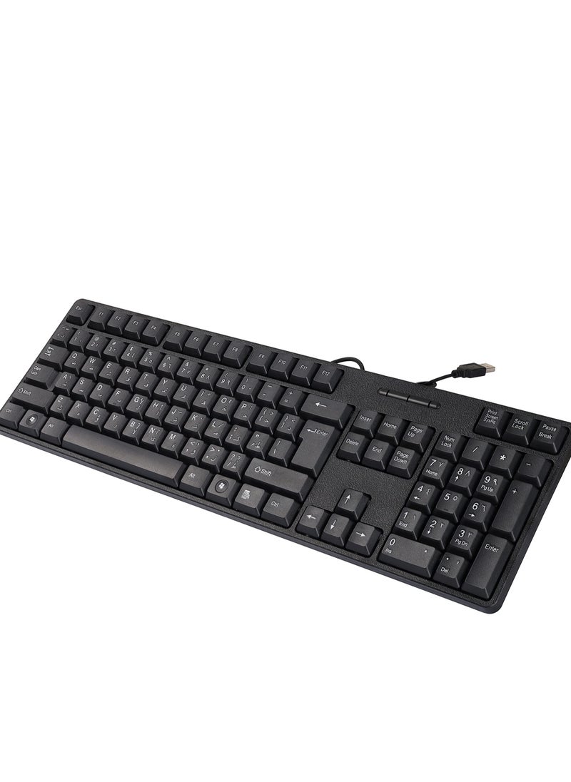 USB Wired Keyboard with Full Range of 107 Keys,USB Plug and Play,Arabic&English Layout Black For PC/Laptop