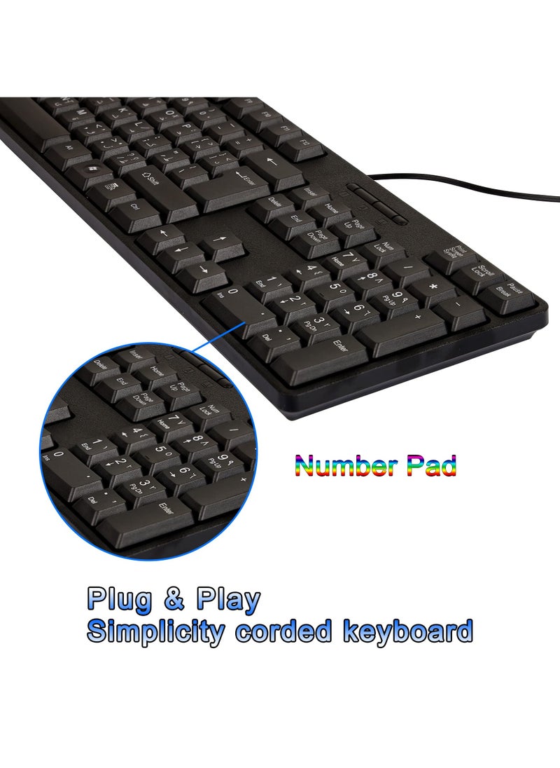USB Wired Keyboard with Full Range of 107 Keys,USB Plug and Play,Arabic&English Layout Black For PC/Laptop