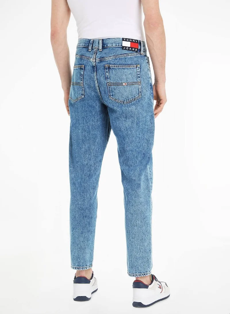 TOMMY JEANS Men's Isaac Relaxed Tapered Stonewash Jeans, Blue