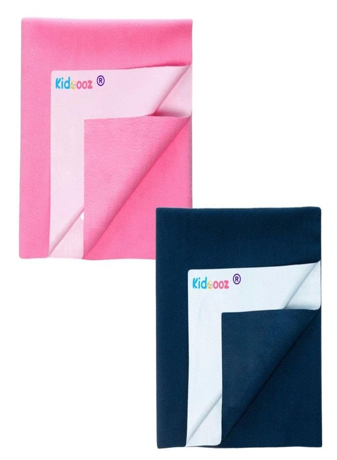 Kidoooz Anti-Piling Fleece Extra Absorbent Instant Dry Sheet for Baby, Baby Bed Protector, Waterproof Sheet (2, Pink + Navy Blue, Small) - Image 1