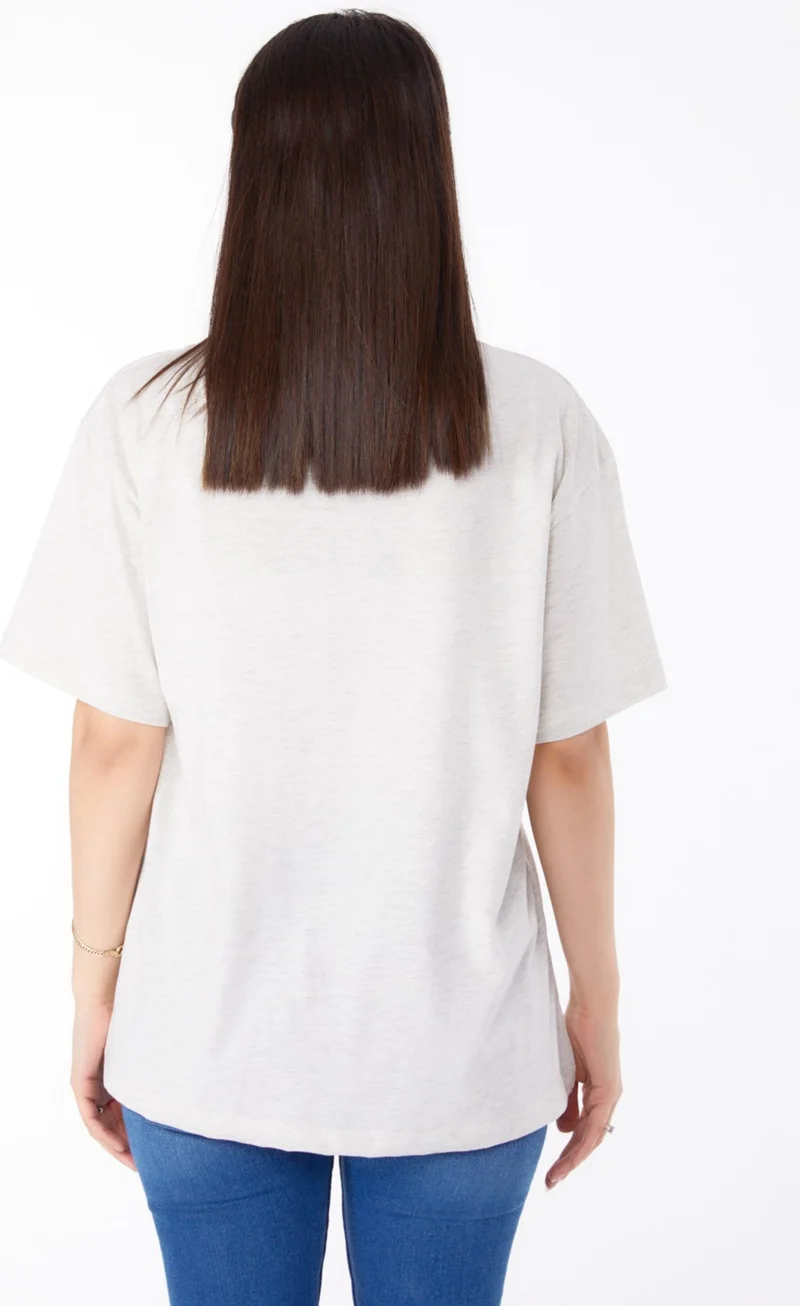 Tofisa Plain Crew Neck Women's Gray Printed T-Shirt - 25701
