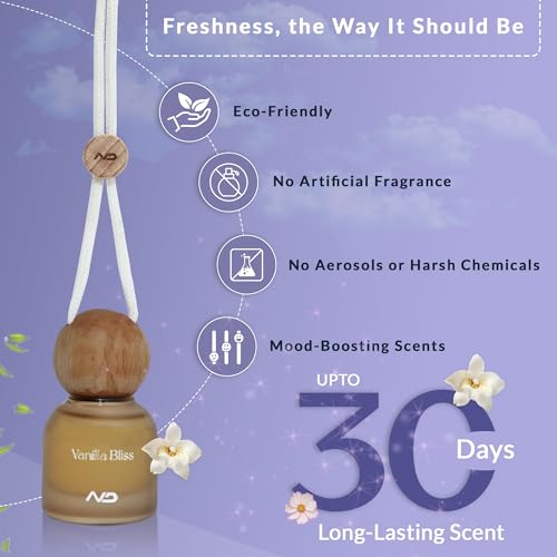 NEODRIFT 'NeoBliss' (Set of 1) | (Vanilla Bliss) Car Hanging Diffuser Car Perfume & Air Freshener in Glass Bottle with Wooden Lid and Long Lasting Scent - 10ml - Image 3