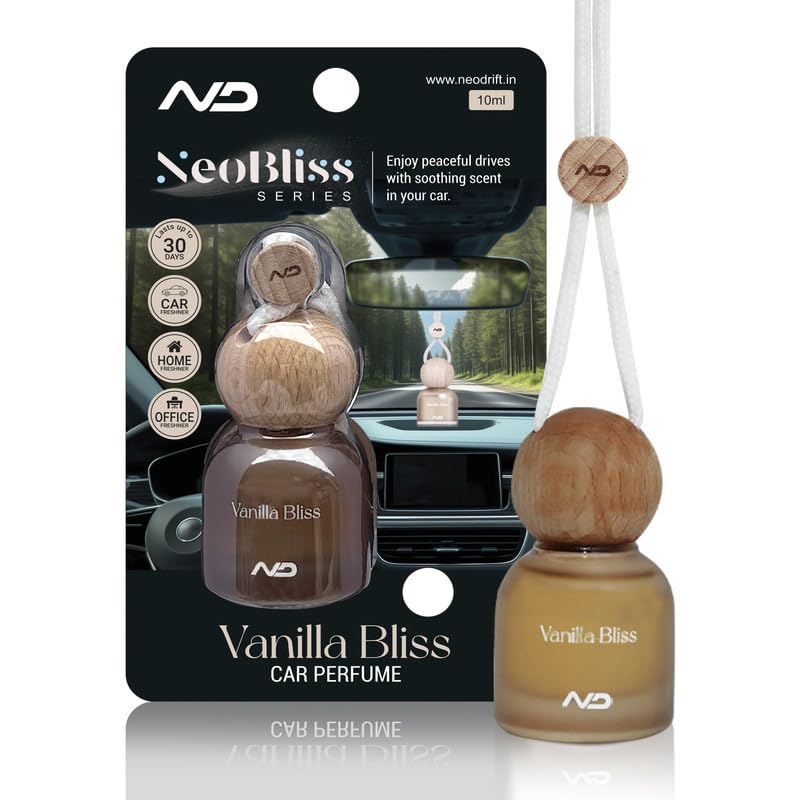NEODRIFT 'NeoBliss' (Set of 1) | (Vanilla Bliss) Car Hanging Diffuser Car Perfume & Air Freshener in Glass Bottle with Wooden Lid and Long Lasting Scent - 10ml - Image 1