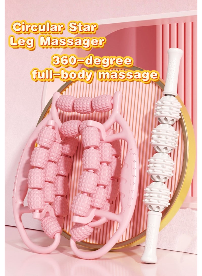 JoyousSto 2PCS Cellulite Massage Tool,Cellulite Remover for Legs,Massage Roller,Massage Stick,Muscle Roller,29 Roller Leg Slimming Massager (Pink) - Image 2
