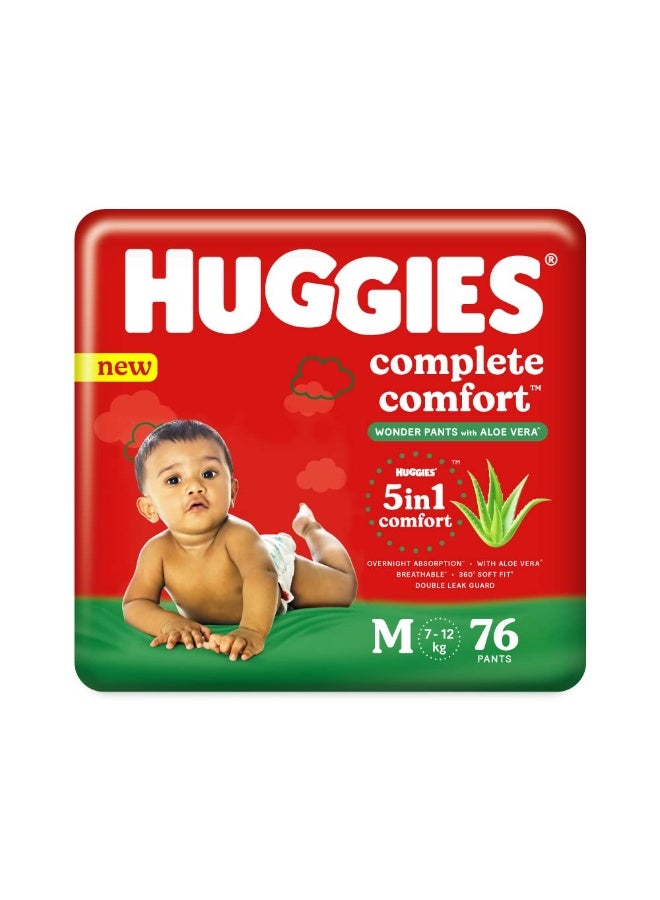 Huggies Complete Comfort Wonder Pants with Aloe Vera, Medium (M) size baby diaper pants, 76 count - Image 1