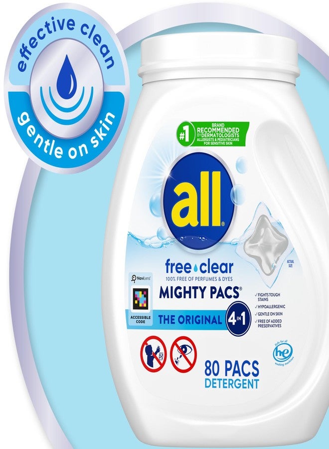 all Free Clear Mighty Pacs Laundry Detergent, for Sensitive Skin, Unscented and Dye Free, 80 Count - Image 3