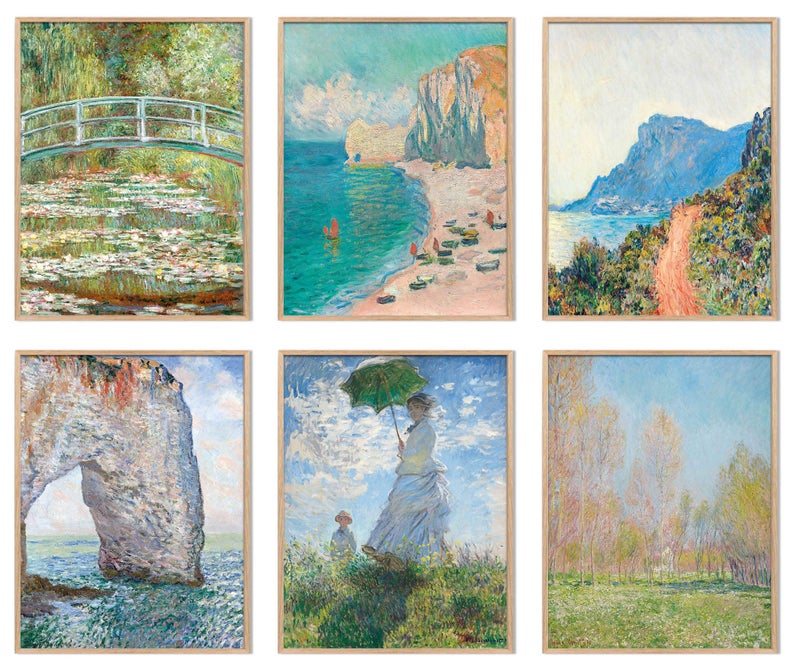 Claude Monet Wall Art Prints 6pcs Water Lilies Fine Artwork Paintings Vintage Famous Art Aesthetic Posters for Room Decor Retro Canvas Prints