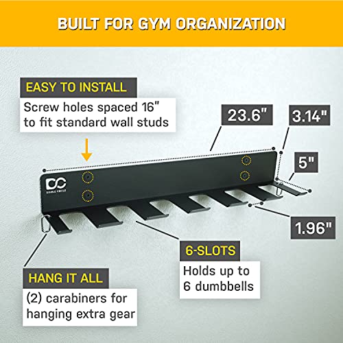 Double Circle Dumbbells Rack Home Gym Storage (Rack Only), 6-Slot Free Weight Holder, Heavy-Duty Wall-Mounted Steel Stand for Strength Training Equipment, 2 Carabiners and Mounting Hardware - Image 3
