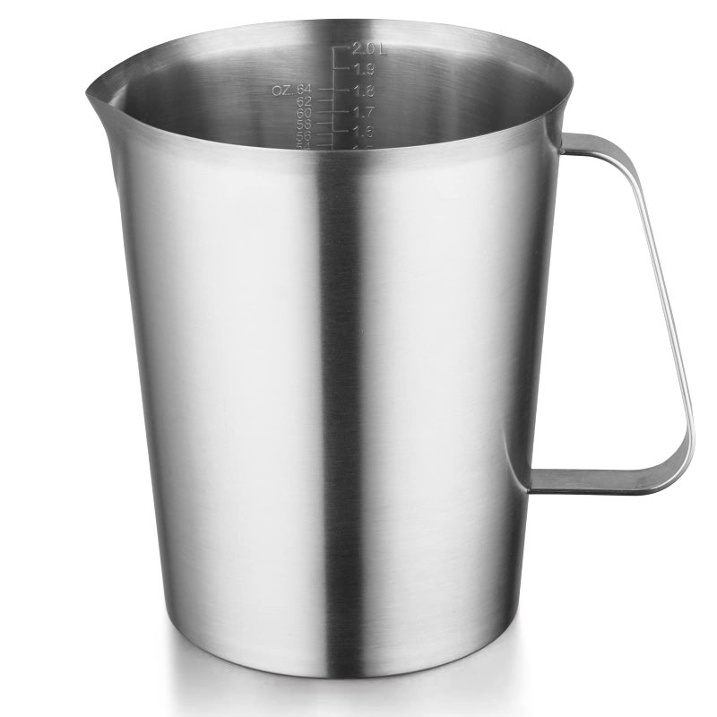 CURTA 188 Stainless Steel Measuring Cup with Handle and Pour Lip Metal Pitcher with Oz and ML marking 64OZ2 Liter 8 Cup HeavyDuty Pitcher