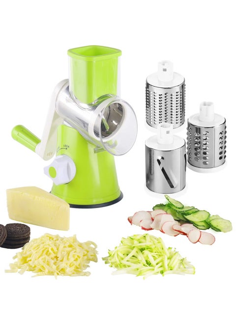 Rotary Cheese Grater - 3-in-1 Stainless Steel Manual Drum Slicer