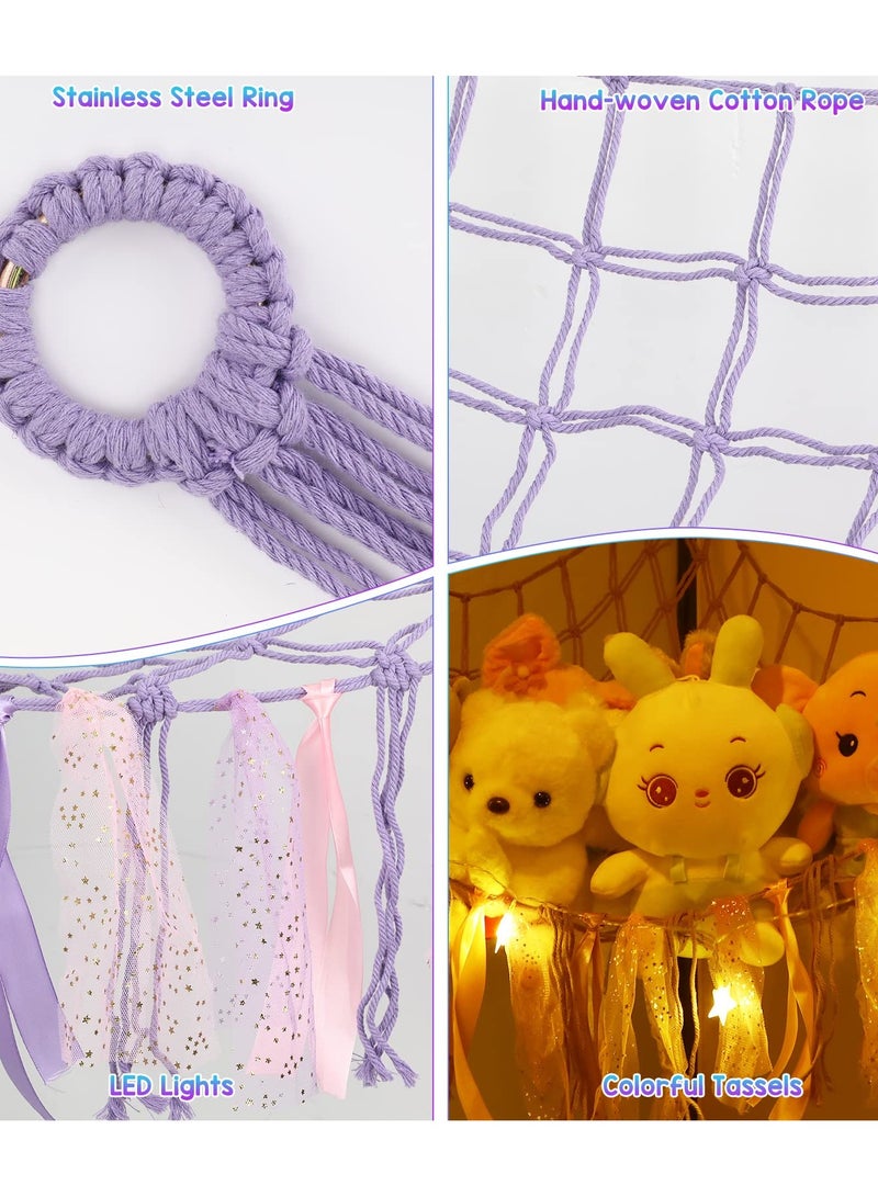 SOLARAE Stuffed Animal Net or Hammock with LED Light, Toy Hammock Hanging Stuffed Animal Storage Organizer Holder Room Décor with Tassels for Nursery Play Room Kids Bedroom - Image 4