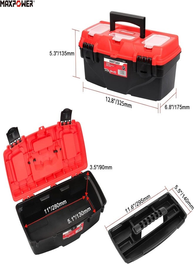 MAXPOWER 13-Inch Tool Box, Small Toolbox with Removable Tray & Dual Lock Secured Tool Box Organizer for Household - Image 2