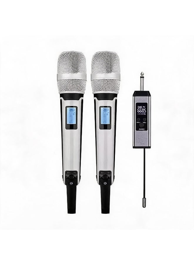 نظام الميكروفون اللاسلكي الاحترافي ZFSZ SKM9000 ثنائي التردد UHF مع ترددات قابلة للتعديل، ومستقبل قابل لإعادة الشحن، وميكروفون بشبكة معدنية، مخصص للكاريوكي والمناسبات والكنائس (البطارية غير مرفقة) - Image 1