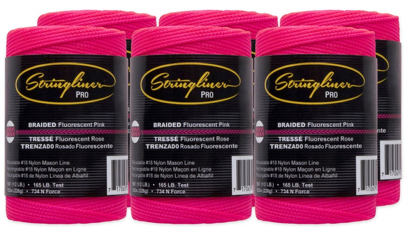 Stringliner Braided Mason Line Replacement Roll Contractor Pack 500' - Pink (Pack of 6) - SL35462CPK - Image 1