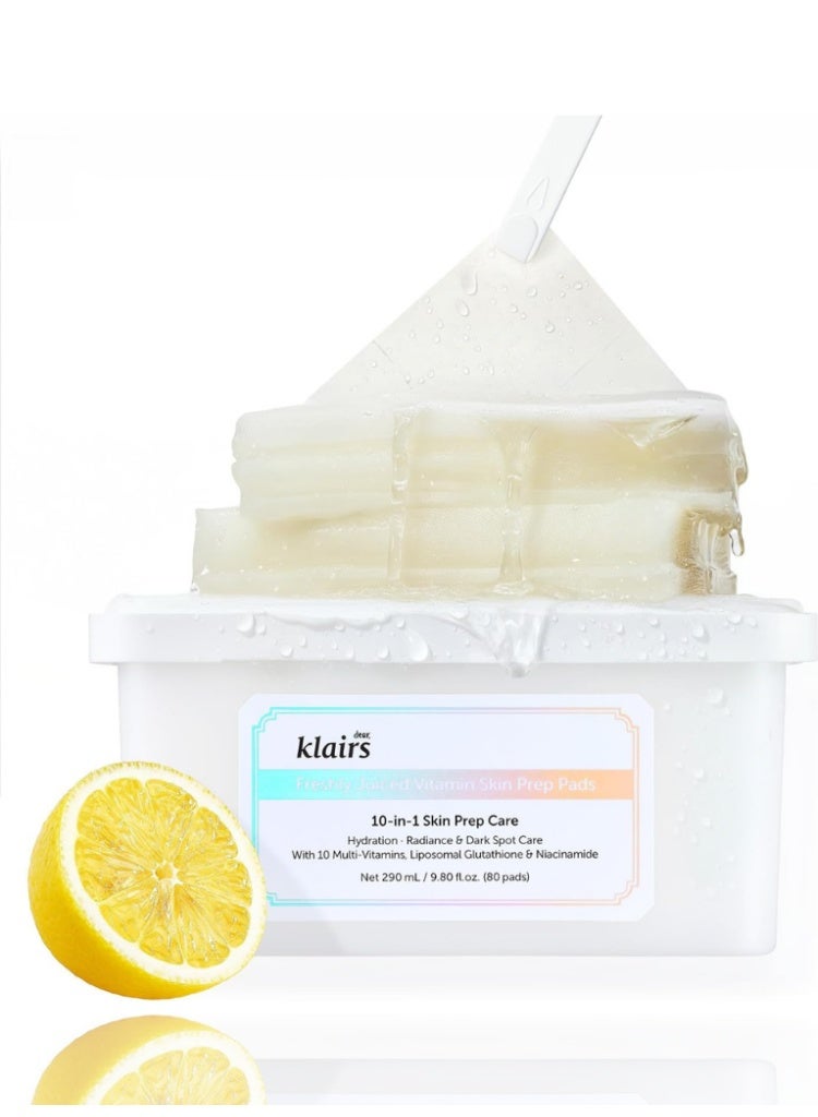 Klairs Dull Skin & Dark Spots Treatment – Klairs Freshly Juiced Vitamin Toner Pads 80pcs | Brightening, Smoothing & Glow Boost - Image 1