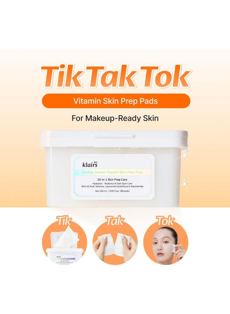 Klairs Dull Skin & Dark Spots Treatment – Klairs Freshly Juiced Vitamin Toner Pads 80pcs | Brightening, Smoothing & Glow Boost - Image 3