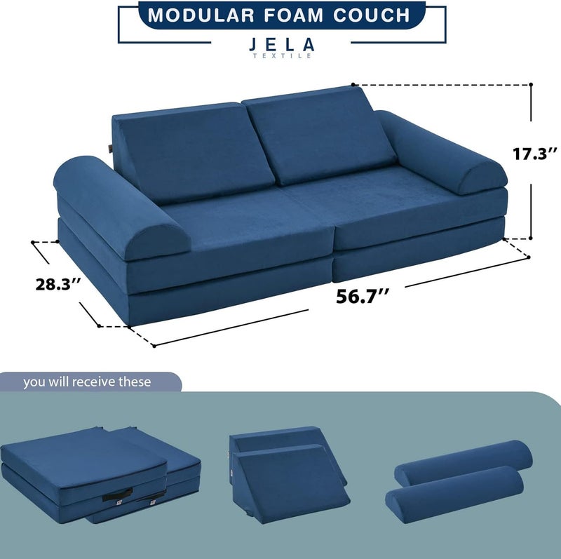 jela Kids Couch Medium 8PCS, Floor Sofa Modular Furniture for Kids Adults, Playhouse Play Set for Toddlers Babies, Modular Foam Play Couch Indoor Outdoor - Image 3