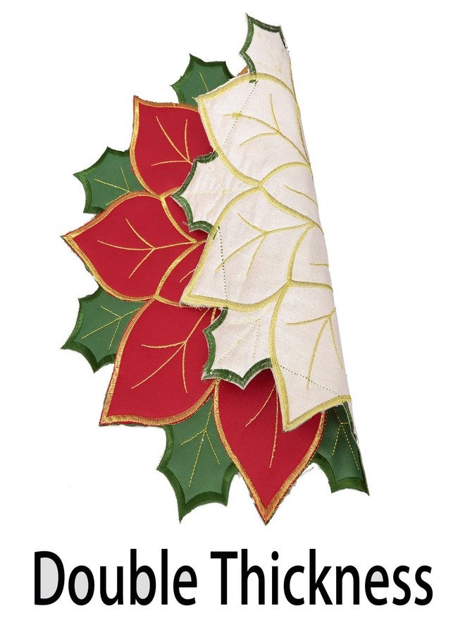 Simhomsen Embroidered Quilted Christmas Poinsettia Round Table Doily Placemats Coasters Set of 4 (red Poinsettia) - Image 3