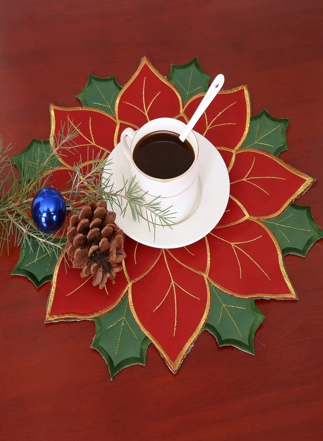 Simhomsen Embroidered Quilted Christmas Poinsettia Round Table Doily Placemats Coasters Set of 4 (red Poinsettia) - Image 4