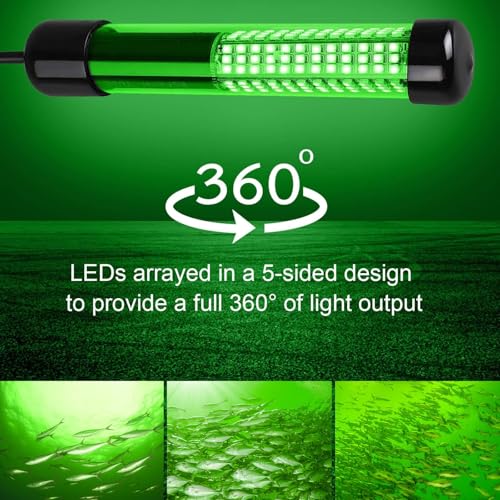 Linkstyle 12V Submersible Fishing Light, 2000LM Underwater Green Fish Attractants Lamp with 5M Cord for Boat Night Fishing - Image 2