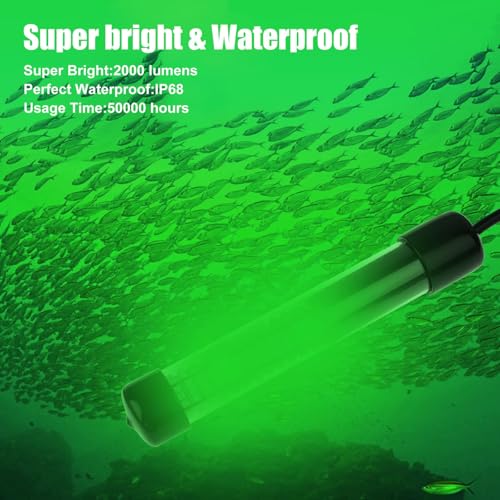 Linkstyle 12V Submersible Fishing Light, 2000LM Underwater Green Fish Attractants Lamp with 5M Cord for Boat Night Fishing - Image 4