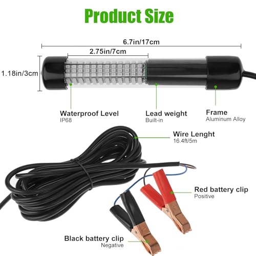 Linkstyle 12V Submersible Fishing Light, 2000LM Underwater Green Fish Attractants Lamp with 5M Cord for Boat Night Fishing - Image 5