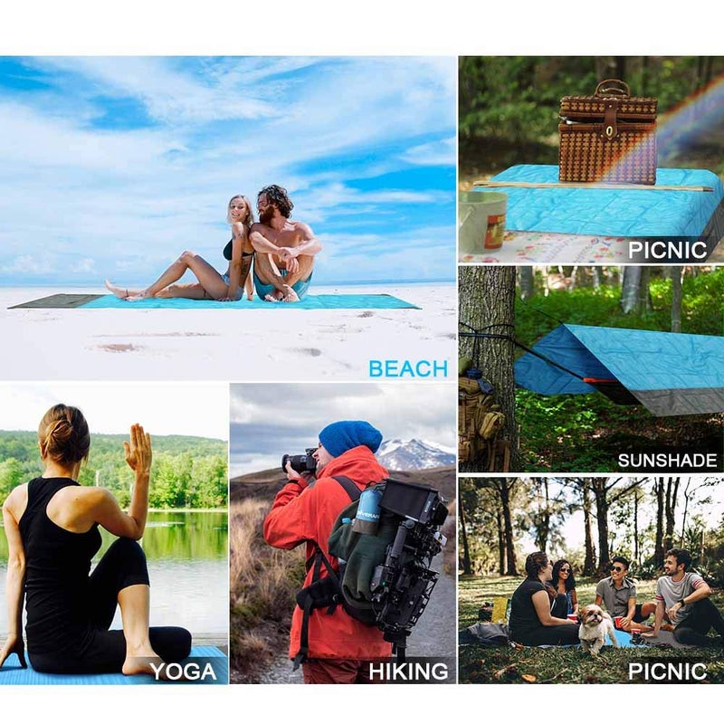 GIVERARE Sandfree Beach Blanket, Waterproof Picnic Blanket, Quick Drying Indoor&Outdoor Family Mat with 4 Stakes&4 Corner Pockets for Travel, Camping, Hiking, Music Festival - Image 5