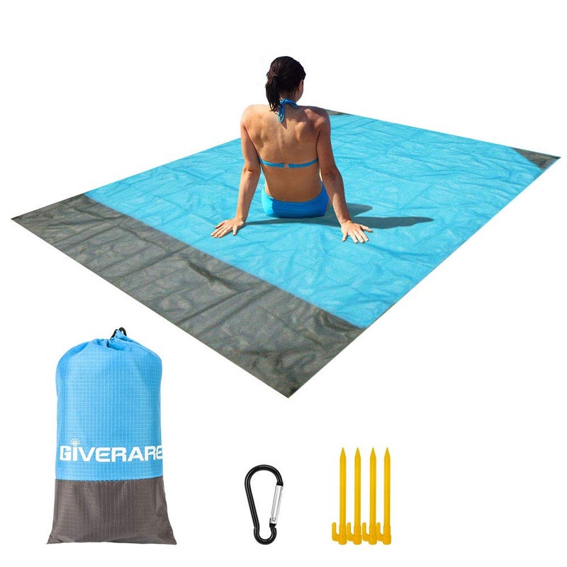 GIVERARE Sandfree Beach Blanket, Waterproof Picnic Blanket, Quick Drying Indoor&Outdoor Family Mat with 4 Stakes&4 Corner Pockets for Travel, Camping, Hiking, Music Festival - Image 1
