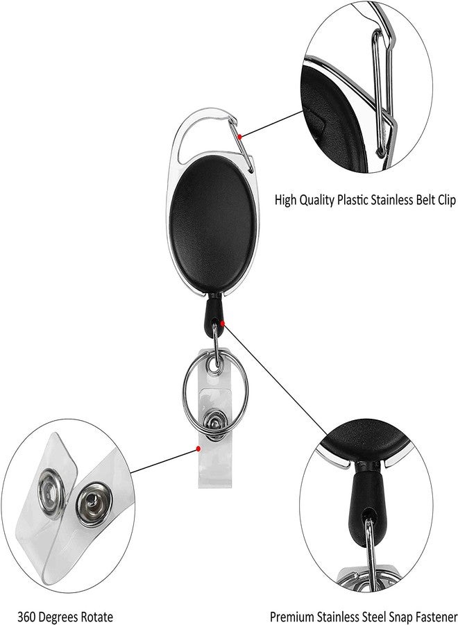 مشبك يويو قابل للسحب على شكل بيضاوي لامع من شاينينج زون لحامل بطاقة الهوية مع سلسلة مفاتيح بإطار معدني من الفولاذ المقاوم للصدأ (مجموعة من قطعتين، أسود) - Image 5