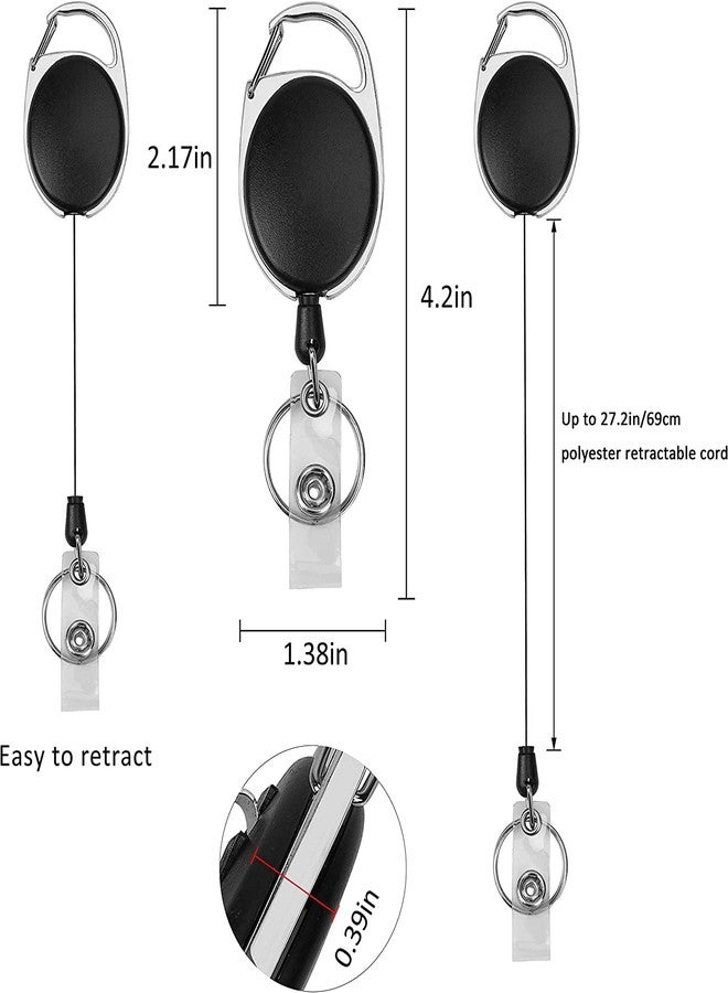 مشبك يويو قابل للسحب على شكل بيضاوي لامع من شاينينج زون لحامل بطاقة الهوية مع سلسلة مفاتيح بإطار معدني من الفولاذ المقاوم للصدأ (مجموعة من قطعتين، أسود) - Image 2