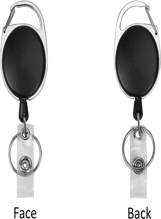 مشبك يويو قابل للسحب على شكل بيضاوي لامع من شاينينج زون لحامل بطاقة الهوية مع سلسلة مفاتيح بإطار معدني من الفولاذ المقاوم للصدأ (مجموعة من قطعتين، أسود) - Image 3