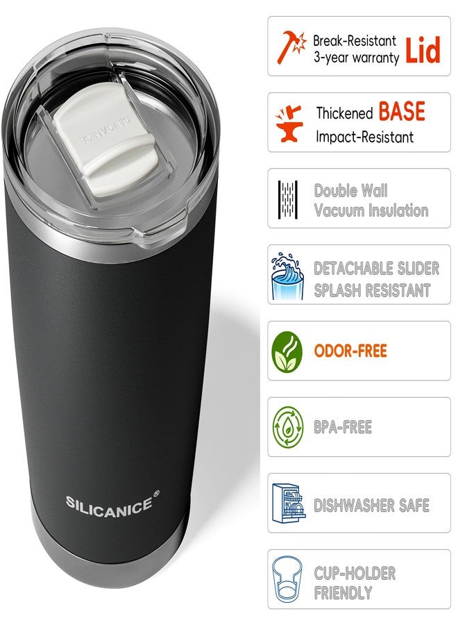 SILICANICE 20oz Vacuum Insulated Tumbler - Double Wall Stainless Steel Coffee Mug with Detachable Slider Lid, BPA Free, Car Cup Holder Compatible - Gym/Office/Travel/Home - Black - Image 4