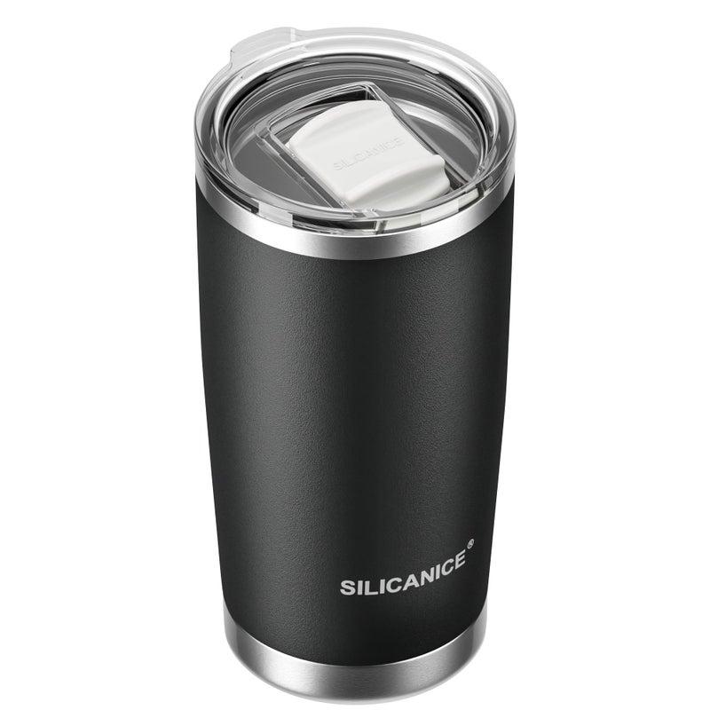SILICANICE 20oz Vacuum Insulated Tumbler - Double Wall Stainless Steel Coffee Mug with Detachable Slider Lid, BPA Free, Car Cup Holder Compatible - Gym/Office/Travel/Home - Black - Image 1