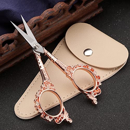 HITOPTY Sewing Scissors Embroidery Scissors, 4.5in Rose Gold Crochet Scissor with Sheath for Craft Cross Stitch Needlework Artwork Thread Yarn Cutting - Image 2