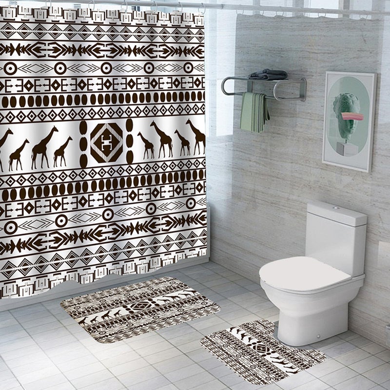The Better Home Shower Curtain & Bathroom Mat Set (3pc) | 6 Ft Shower Curtains for Bathroom| U-Shaped Anti Skid Mat for Bathroom Floor | Non Slip Mat for Bathroom | Mold Resistant | Black-White - Image 1