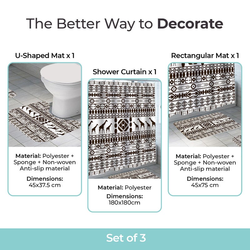 The Better Home Shower Curtain & Bathroom Mat Set (3pc) | 6 Ft Shower Curtains for Bathroom| U-Shaped Anti Skid Mat for Bathroom Floor | Non Slip Mat for Bathroom | Mold Resistant | Black-White - Image 4