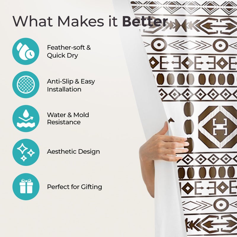 The Better Home Shower Curtain & Bathroom Mat Set (3pc) | 6 Ft Shower Curtains for Bathroom| U-Shaped Anti Skid Mat for Bathroom Floor | Non Slip Mat for Bathroom | Mold Resistant | Black-White - Image 3