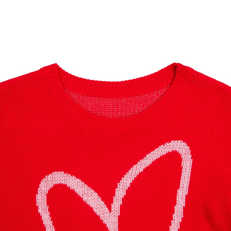 Beopjesk Heart Sweater for Women Winter Cute Long Sleeve Valentine's Day Knitted Pullover Jumper Tops (US, Alpha, Medium, Regular, Regular, Red) - Image 1