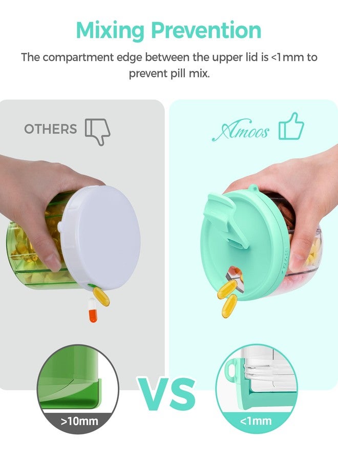AMOOS Cute Pill Dispenser with 7 Large Compartments, Portable Pill Bottle Organizer with Wide Opening for Easy Use, Anti-Mix Pill Organizer for Travel, BPA-Free Pill Container, Green - Image 5