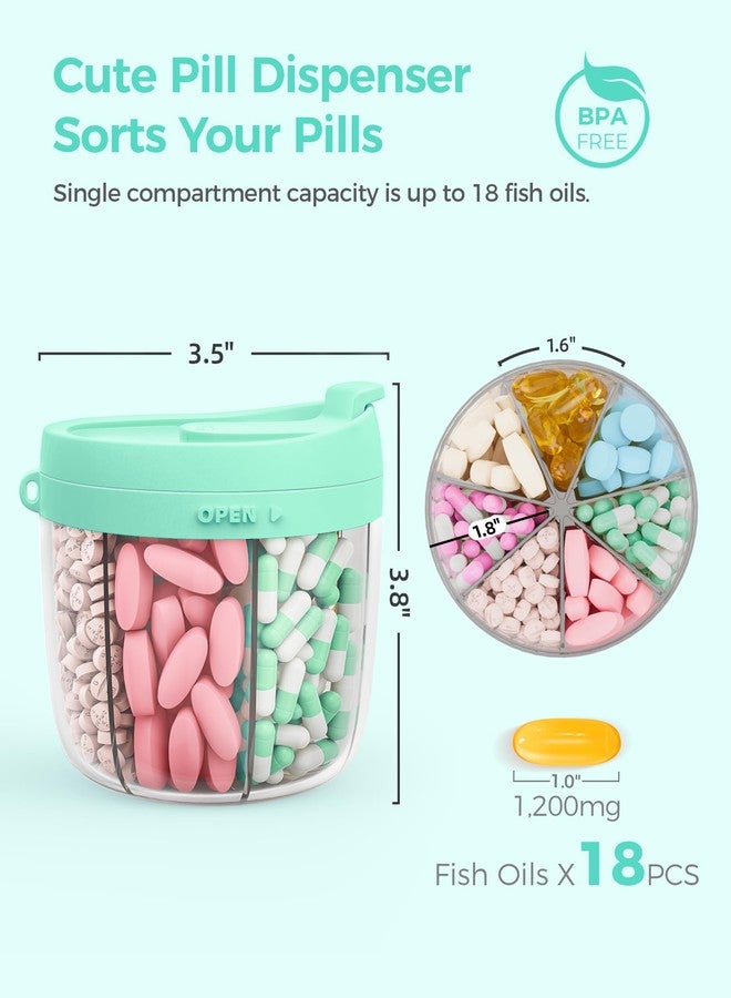 AMOOS Cute Pill Dispenser with 7 Large Compartments, Portable Pill Bottle Organizer with Wide Opening for Easy Use, Anti-Mix Pill Organizer for Travel, BPA-Free Pill Container, Green - Image 2
