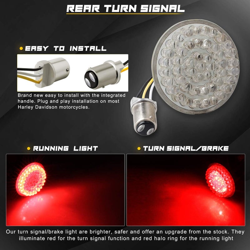 NTHREEAUTO Smoked Turn Signals, 2 Inch Bullet Rear Brake Running Light, Motorcycle 1157 Insert Kit Compatible with Harley Softail Dyna Sportster - Image 2