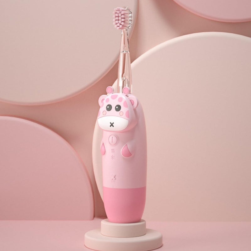 مجموعة فرشاشات أسنان كهربائية بتصميم غزال وردي صوتي (Sonic Pink Deer Design)، قابلة للشحن عبر USB، شعيرات ناعمة، مع مؤقت ذكي للعناية بالفم، تحتوي على 4 قطع. - Image 4