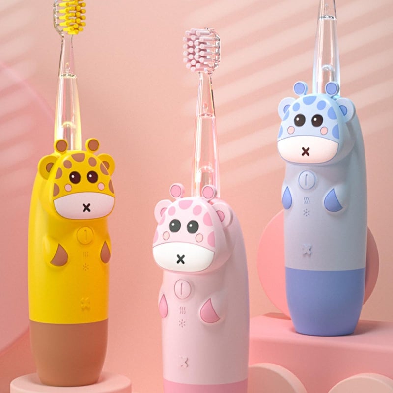 مجموعة فرشاشات أسنان كهربائية بتصميم غزال وردي صوتي (Sonic Pink Deer Design)، قابلة للشحن عبر USB، شعيرات ناعمة، مع مؤقت ذكي للعناية بالفم، تحتوي على 4 قطع. - Image 5