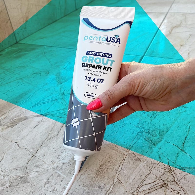PENTAUSA Tile Grout - Large Grout Filler Repairs Renews Tube, Fast Drying Grout Repair Kit, Odorless Formula - Grout Floater Included - 13.4oz / 380gr (White) - Image 4