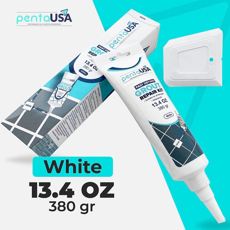 PENTAUSA Tile Grout - Large Grout Filler Repairs Renews Tube, Fast Drying Grout Repair Kit, Odorless Formula - Grout Floater Included - 13.4oz / 380gr (White) - Image 5