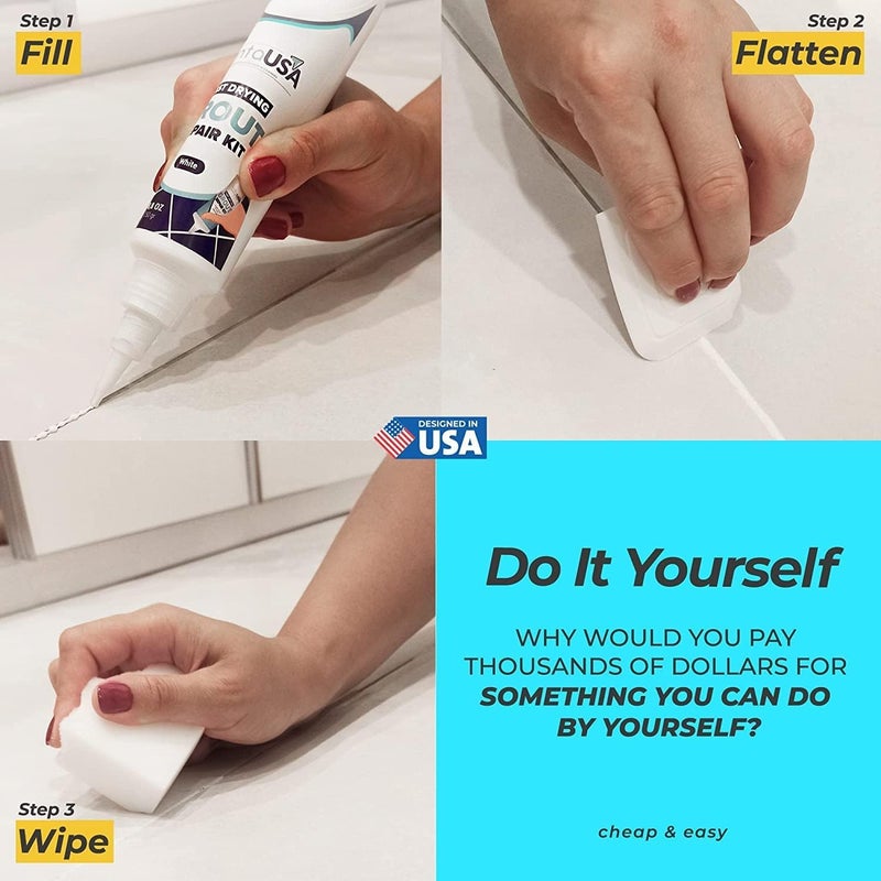 PENTAUSA Tile Grout - Large Grout Filler Repairs Renews Tube, Fast Drying Grout Repair Kit, Odorless Formula - Grout Floater Included - 13.4oz / 380gr (White) - Image 2
